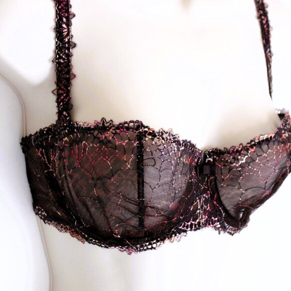 Chantelle Sheer Balconette Bra Size 34D Brown Ombre Embroidery Underwire - Picture 7 of 7